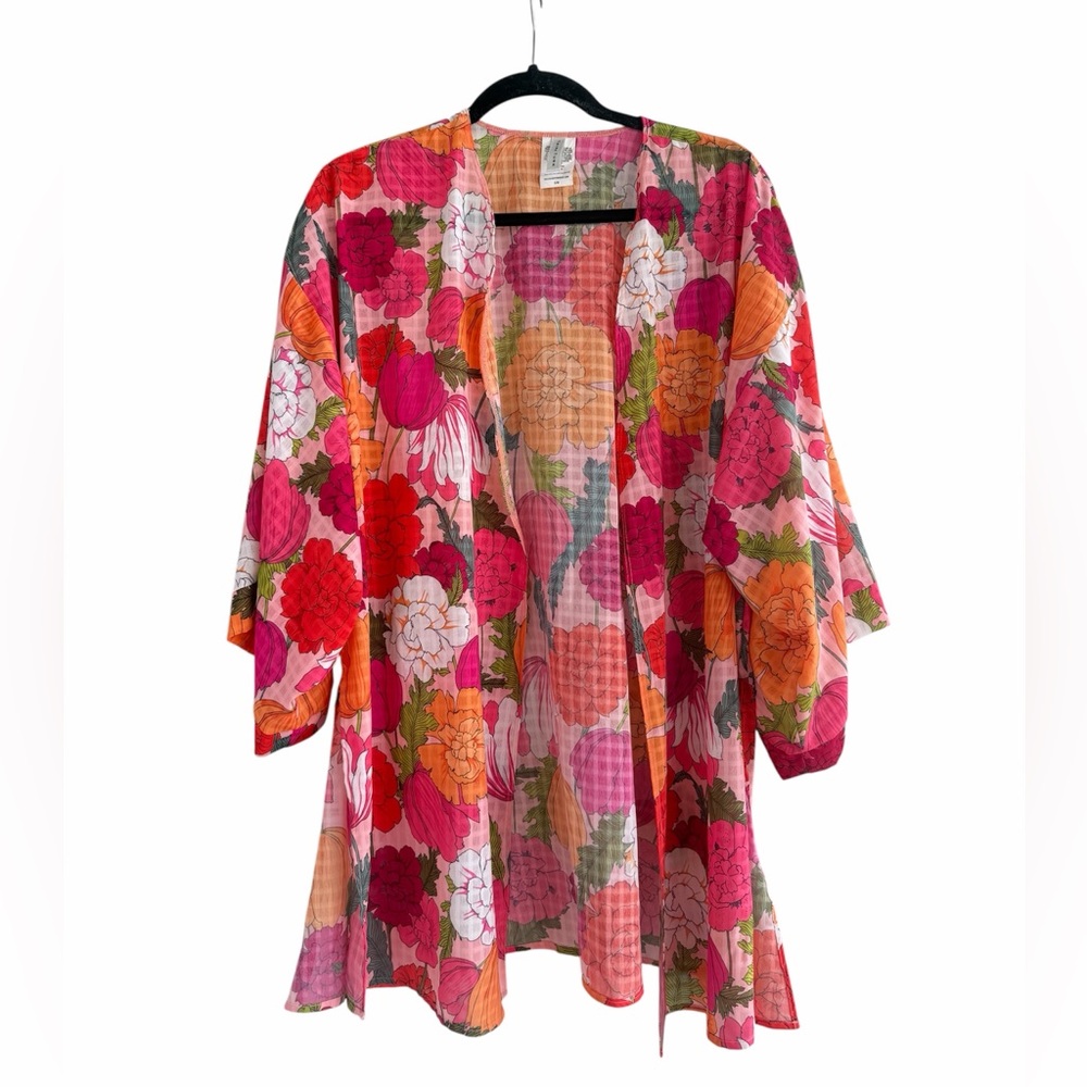 Trina Turk Sunny Bloom Pink Orange Green Floral Kimono Cover Up